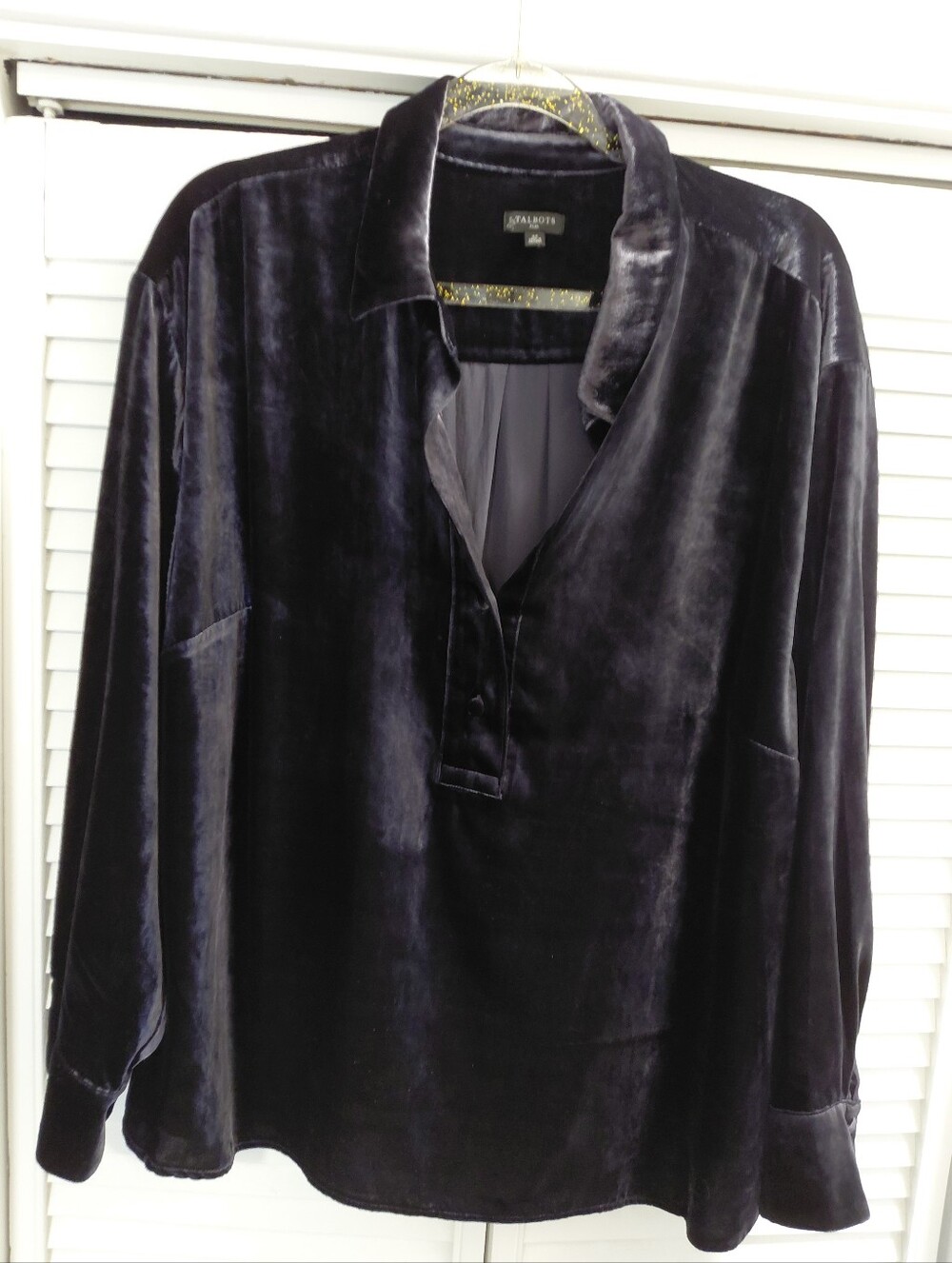 NWOT Talbots Women's Long-Sleeve Velvet Top In Deep Midnight Blue